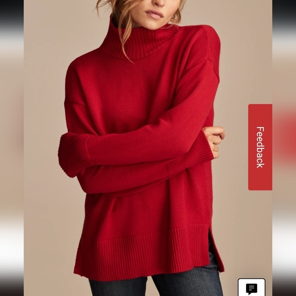 Lucky Brand mock neck tunic sweater. color: tango red. Size Medium. New.Like a - Picture 1 of 9